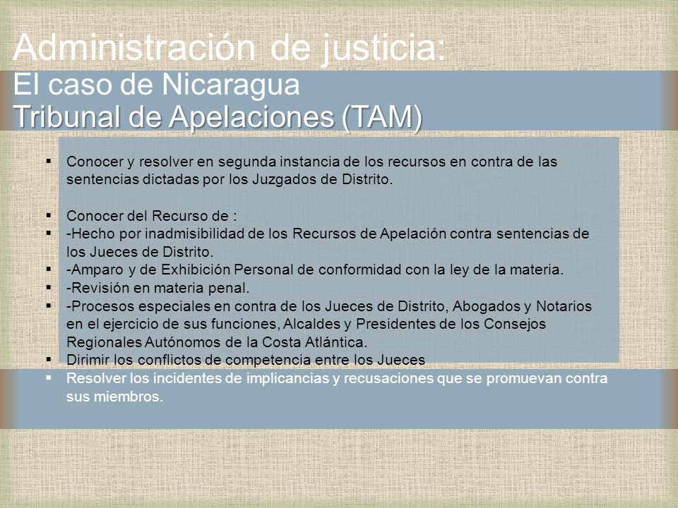 Administración de justicia: El caso de Nicaragua Tribunal de Apelaciones (TAM)