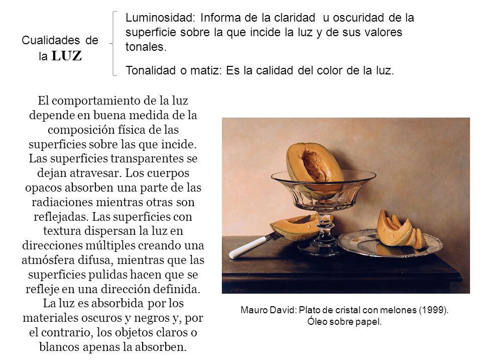 Mauro David: Plato de cristal con melones (1999). Óleo sobre papel.