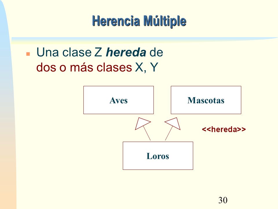 Herencia Múltiple Una clase Z hereda de dos o más clases X, Y Aves