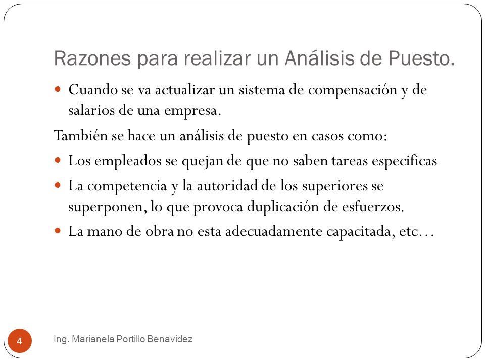 Razones para realizar un Análisis de Puesto.
