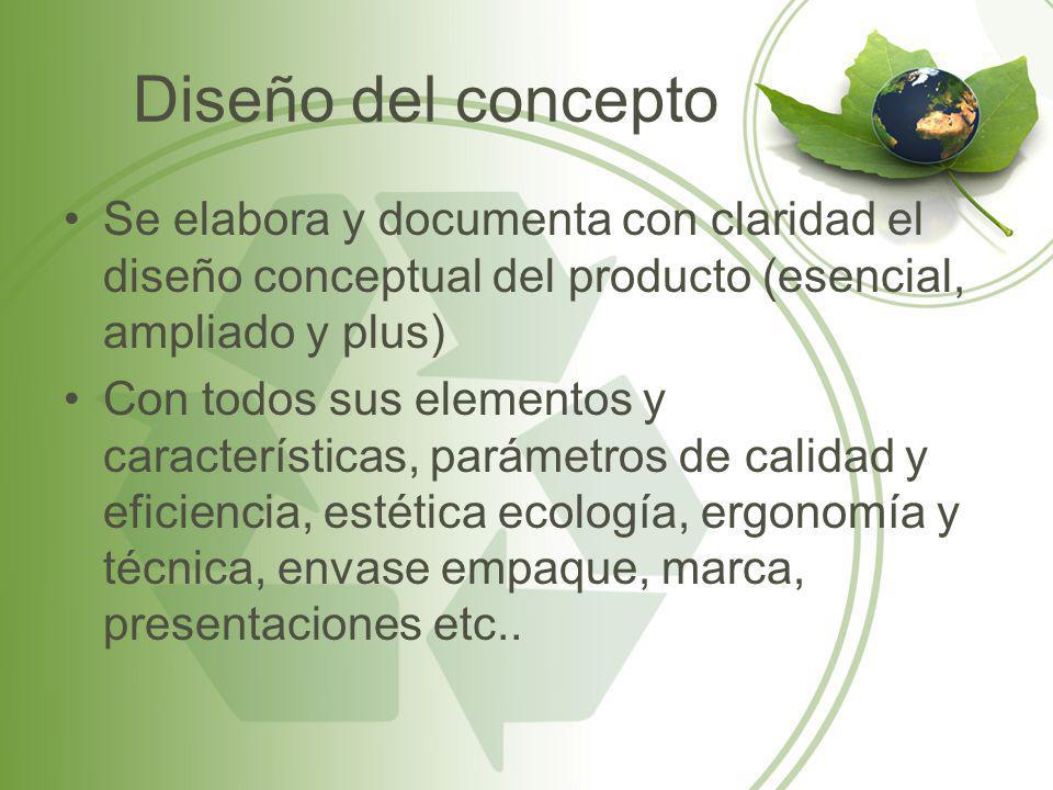 Diseño del concepto Se elabora y documenta con claridad el diseño conceptual del producto (esencial, ampliado y plus)