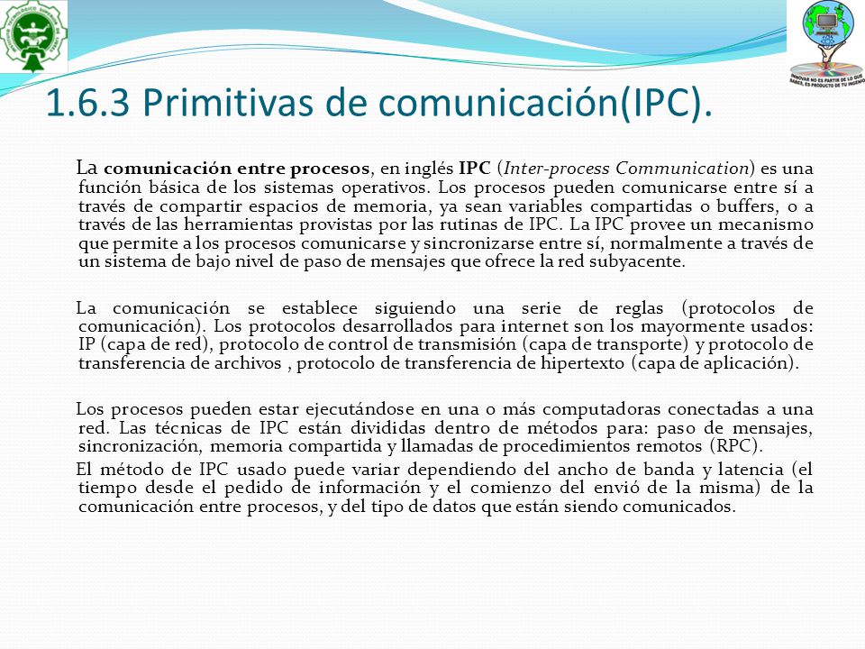 1.6.3 Primitivas de comunicación(IPC).