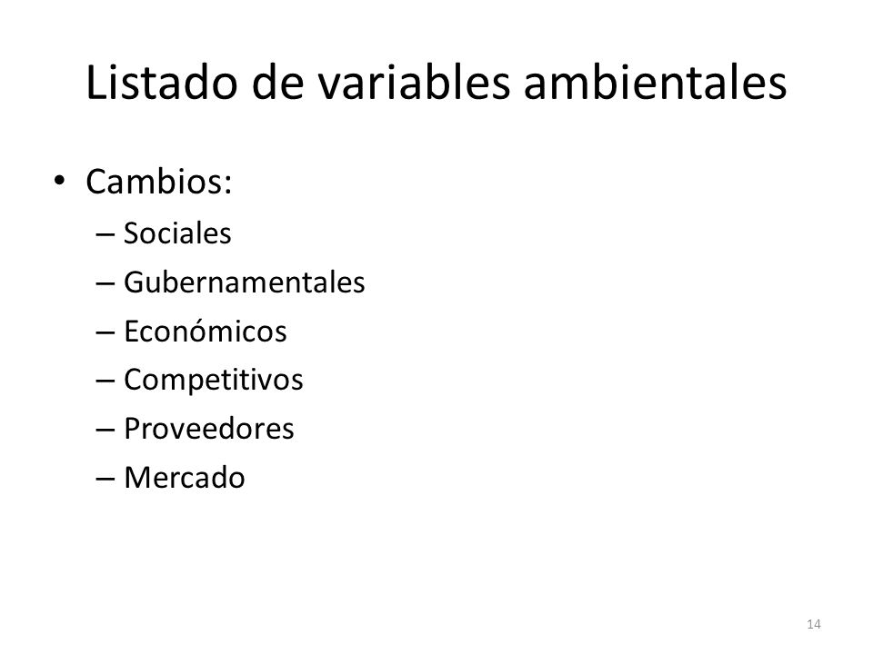 Listado de variables ambientales