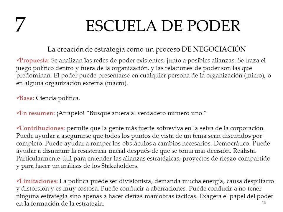 ESCUELA DE PODER 7. La creación de estrategia como un proceso DE NEGOCIACIÓN.