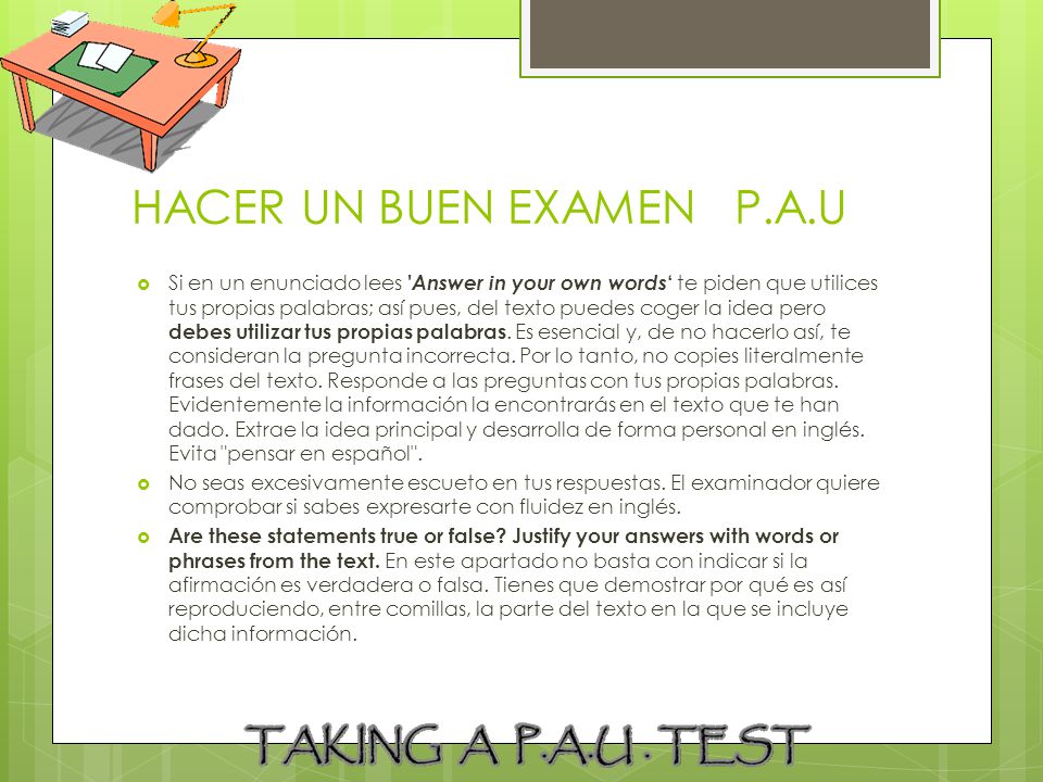 HACER UN BUEN EXAMEN P.A.U