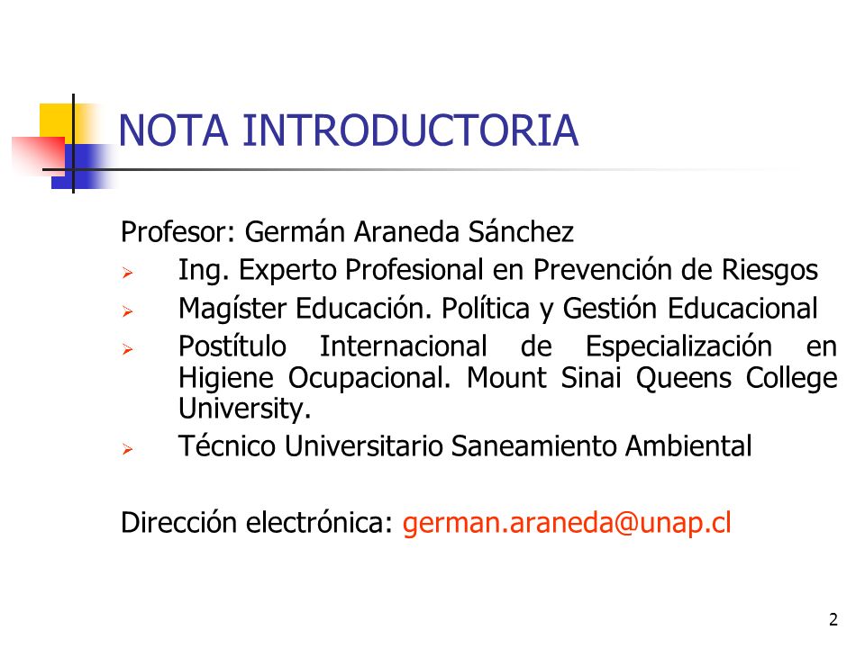 NOTA INTRODUCTORIA Profesor: Germán Araneda Sánchez