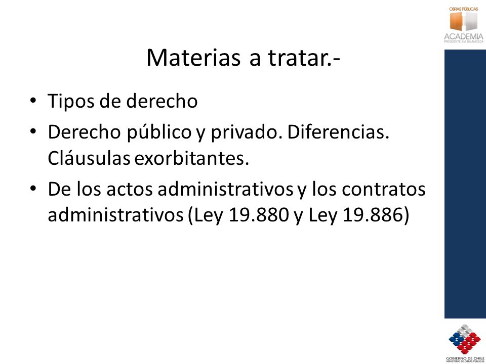 Materias a tratar.- Tipos de derecho