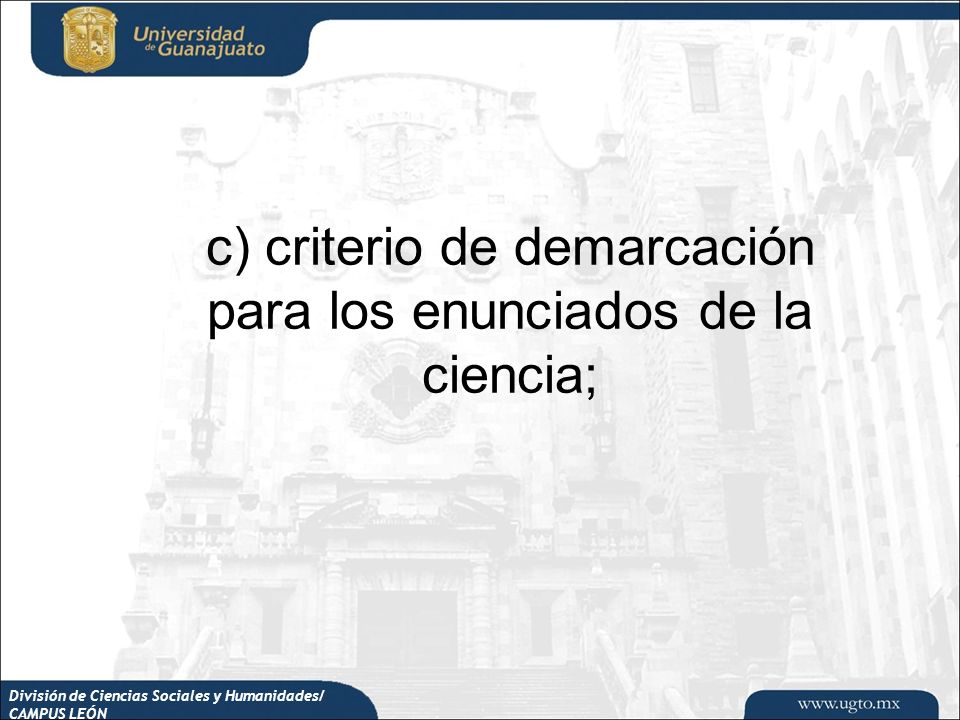 c) criterio de demarcación para los enunciados de la ciencia;