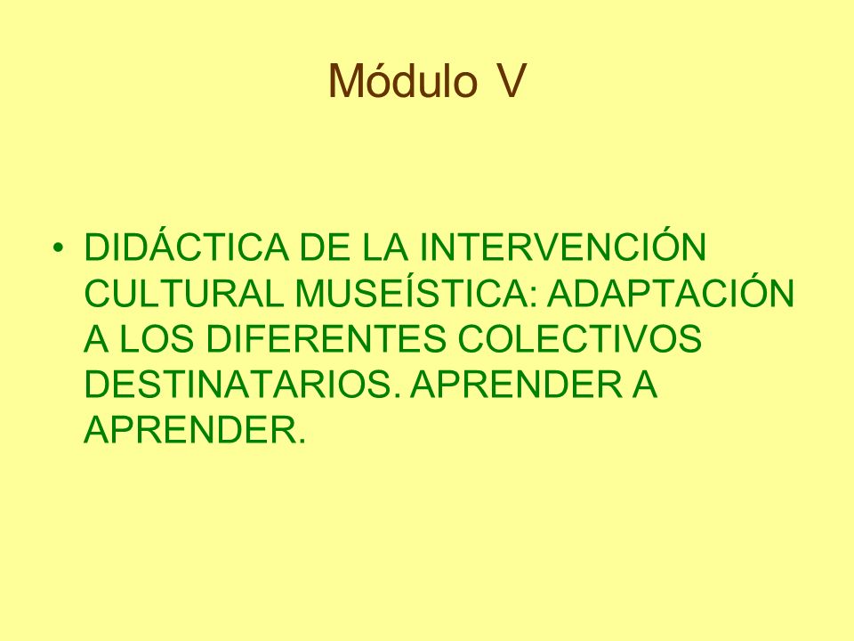 Módulo V DIDÁCTICA DE LA INTERVENCIÓN CULTURAL MUSEÍSTICA: ADAPTACIÓN A LOS DIFERENTES COLECTIVOS DESTINATARIOS.