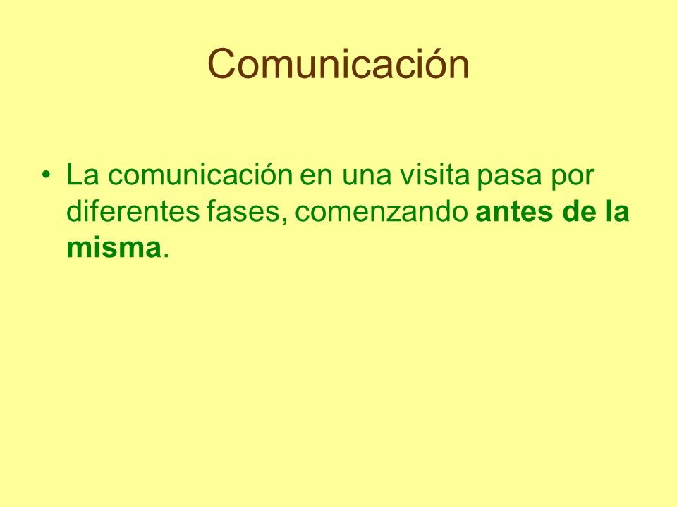 Comunicación La comunicación en una visita pasa por diferentes fases, comenzando antes de la misma.