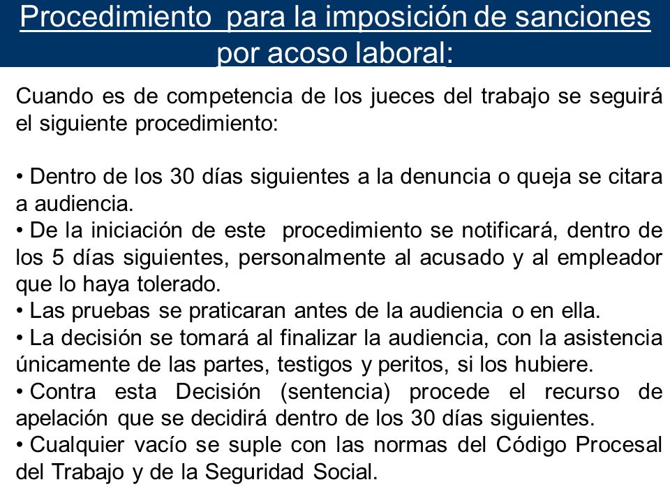 Procedimiento para la imposición de sanciones por acoso laboral: