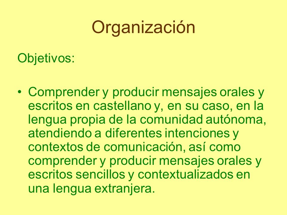 Organización Objetivos: