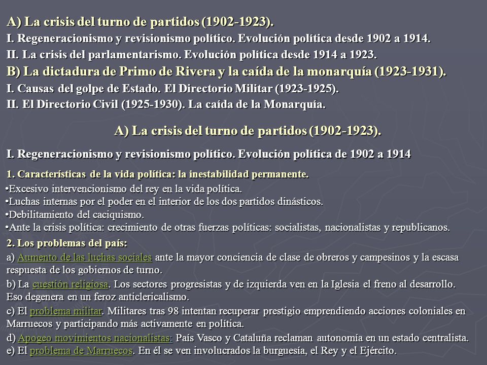 A) La crisis del turno de partidos ( ).