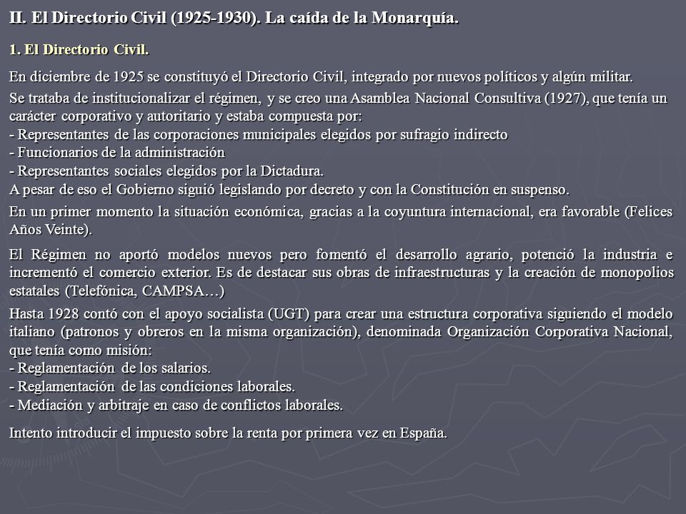 II. El Directorio Civil ( ). La caída de la Monarquía.