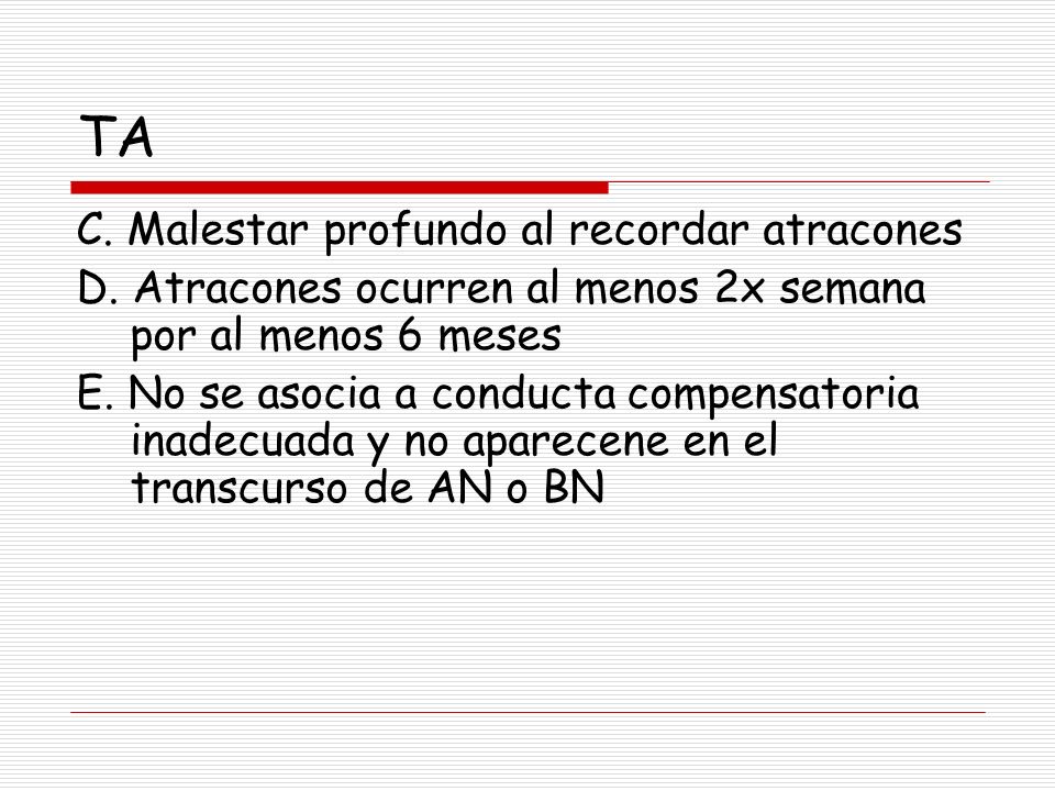 TA C. Malestar profundo al recordar atracones