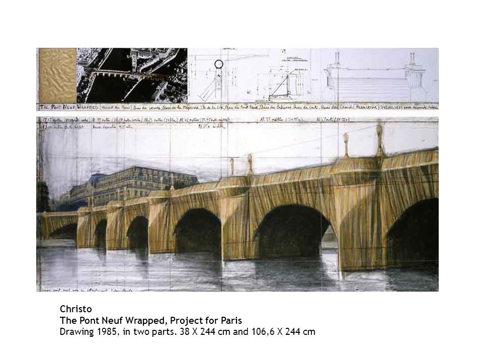 Christo The Pont Neuf Wrapped, Project for Paris Drawing 1985, in two parts.