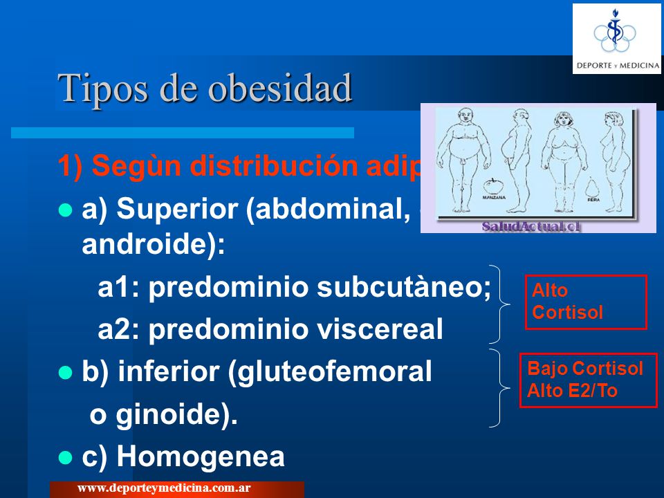 Tipos de obesidad 1) Segùn distribución adiposa: