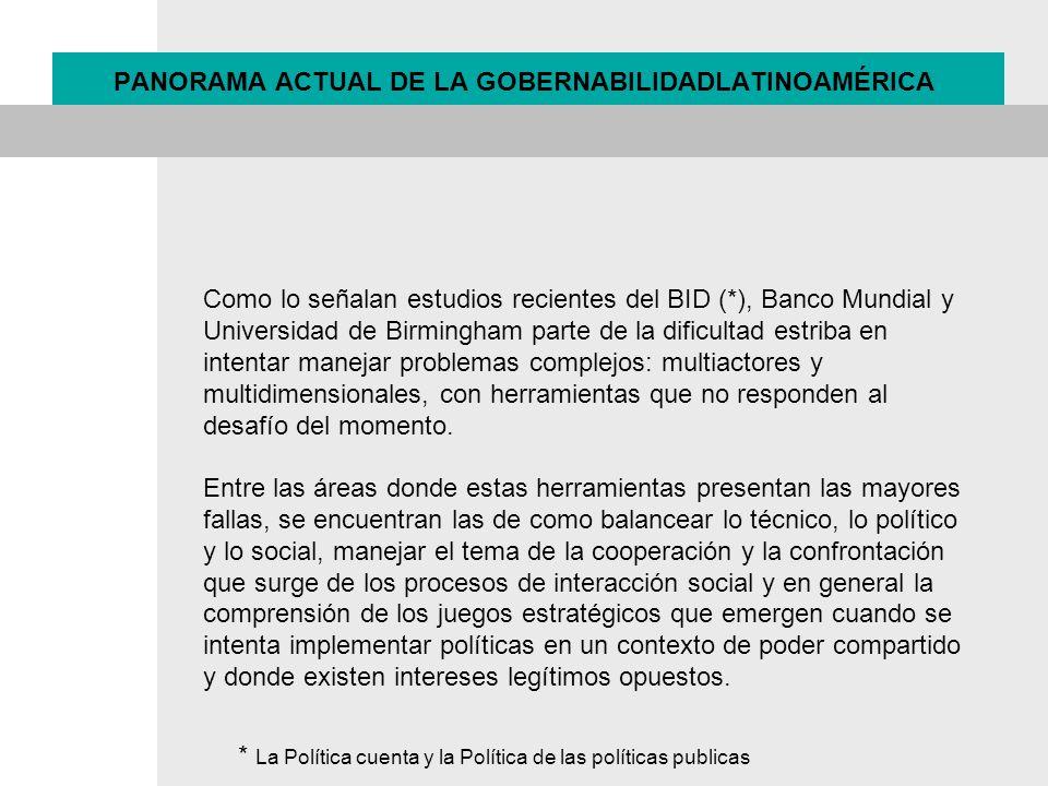 PANORAMA ACTUAL DE LA GOBERNABILIDADLATINOAMÉRICA