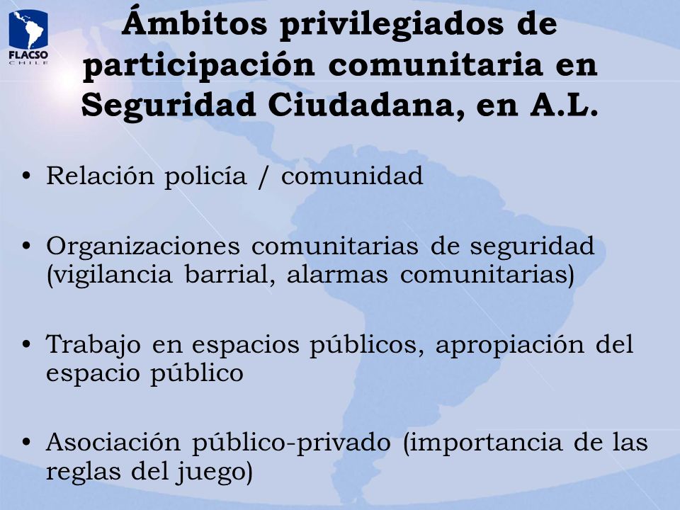 Ámbitos privilegiados de participación comunitaria en Seguridad Ciudadana, en A.L.