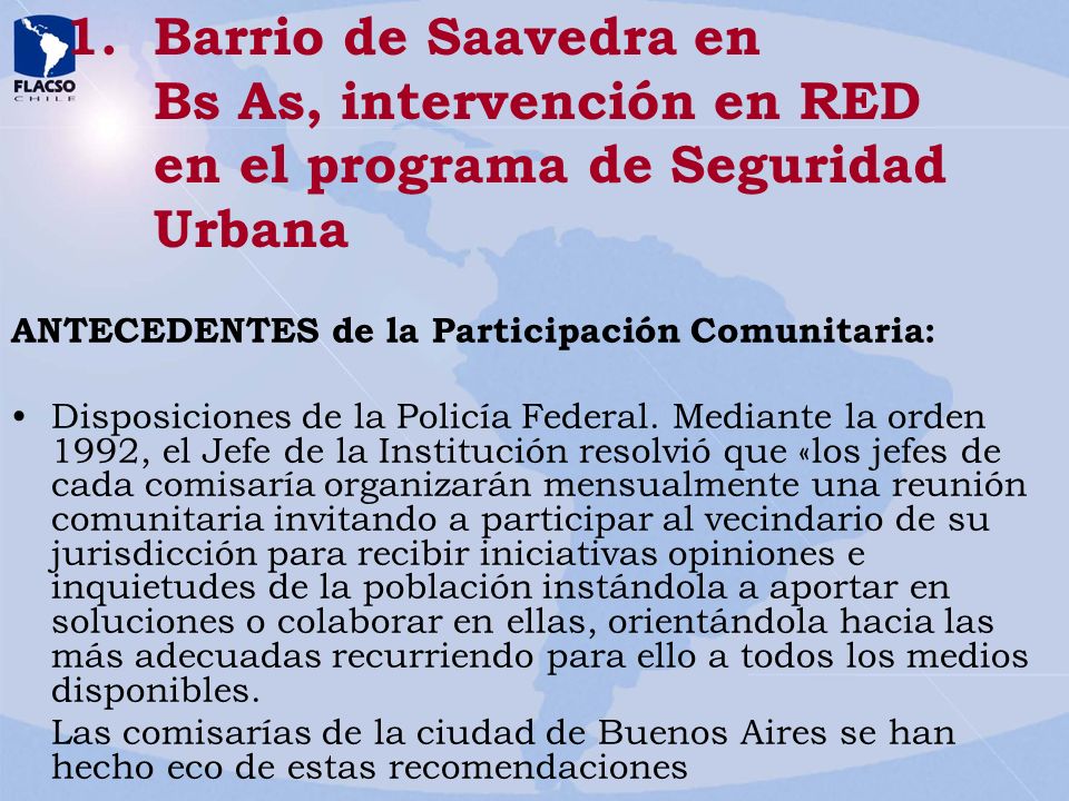 Barrio de Saavedra en Bs As, intervención en RED en el programa de Seguridad Urbana