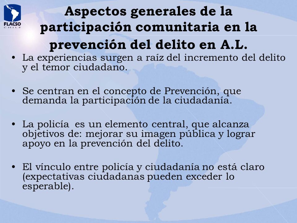 Aspectos generales de la participación comunitaria en la prevención del delito en A.L.