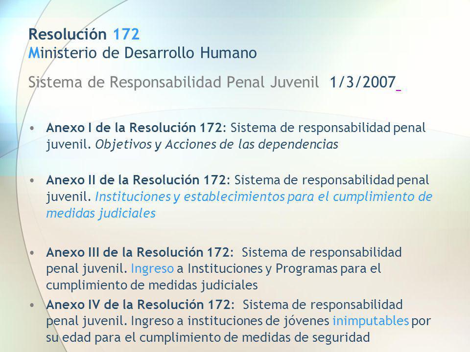 Resolución 172 Ministerio de Desarrollo Humano Sistema de Responsabilidad Penal Juvenil 1/3/2007