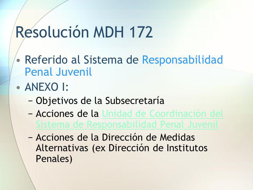 Resolución MDH 172 Referido al Sistema de Responsabilidad Penal Juvenil. ANEXO I: Objetivos de la Subsecretaría.