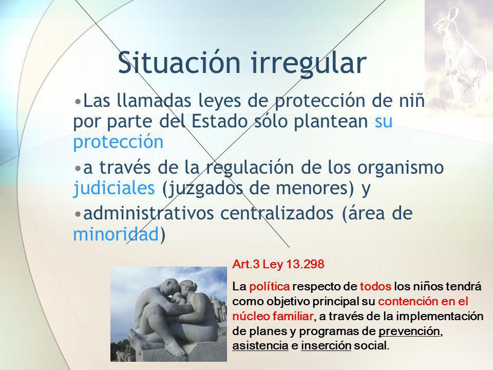 Situación irregular Las llamadas leyes de protección de niños por parte del Estado sólo plantean su protección.
