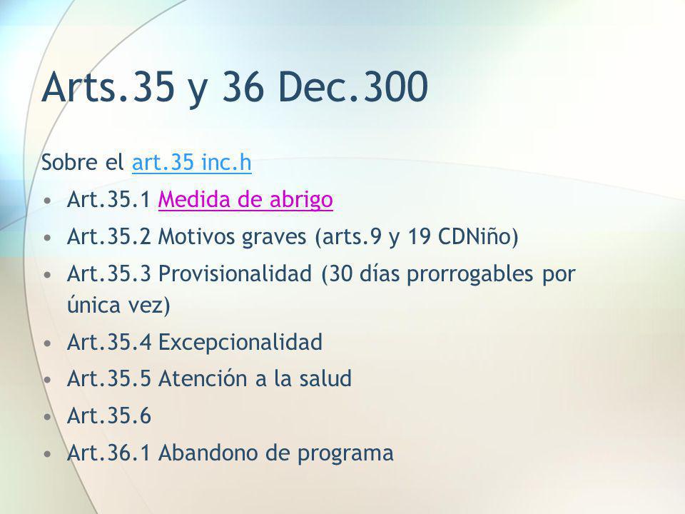 Arts.35 y 36 Dec.300 Sobre el art.35 inc.h Art.35.1 Medida de abrigo
