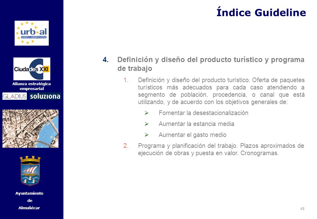Índice Guideline Definición y diseño del producto turístico y programa de trabajo.