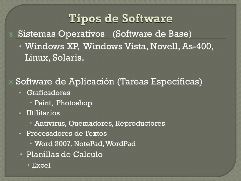 Tipos de Software Sistemas Operativos (Software de Base)