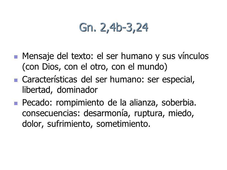 Gn. 2,4b-3,24 Mensaje del texto: el ser humano y sus vínculos (con Dios, con el otro, con el mundo)