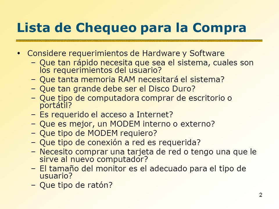 Lista de Chequeo para la Compra