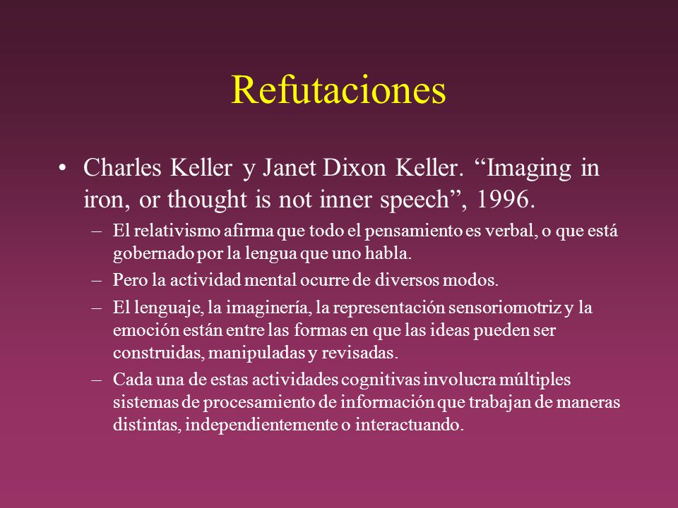 Refutaciones Charles Keller y Janet Dixon Keller. Imaging in iron, or thought is not inner speech ,