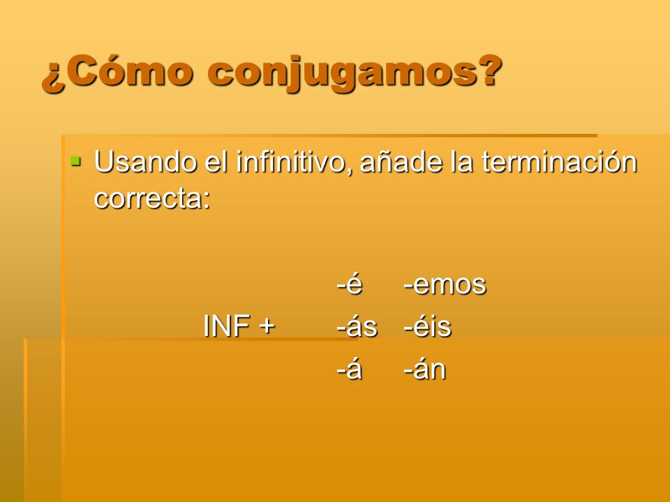 ¿Cómo conjugamos Usando el infinitivo, añade la terminación correcta: