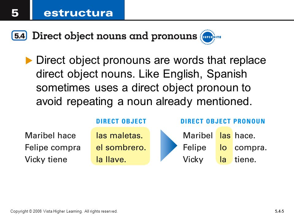 Direct object pronouns are words that replace direct object nouns