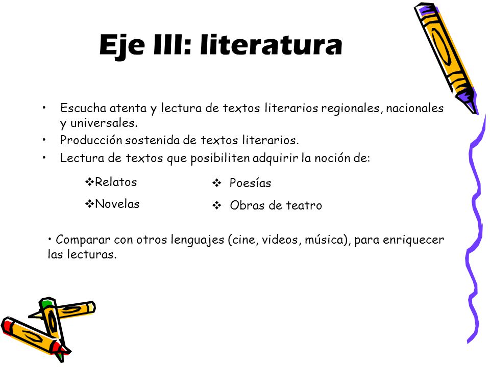 Eje III: literatura Escucha atenta y lectura de textos literarios regionales, nacionales y universales.