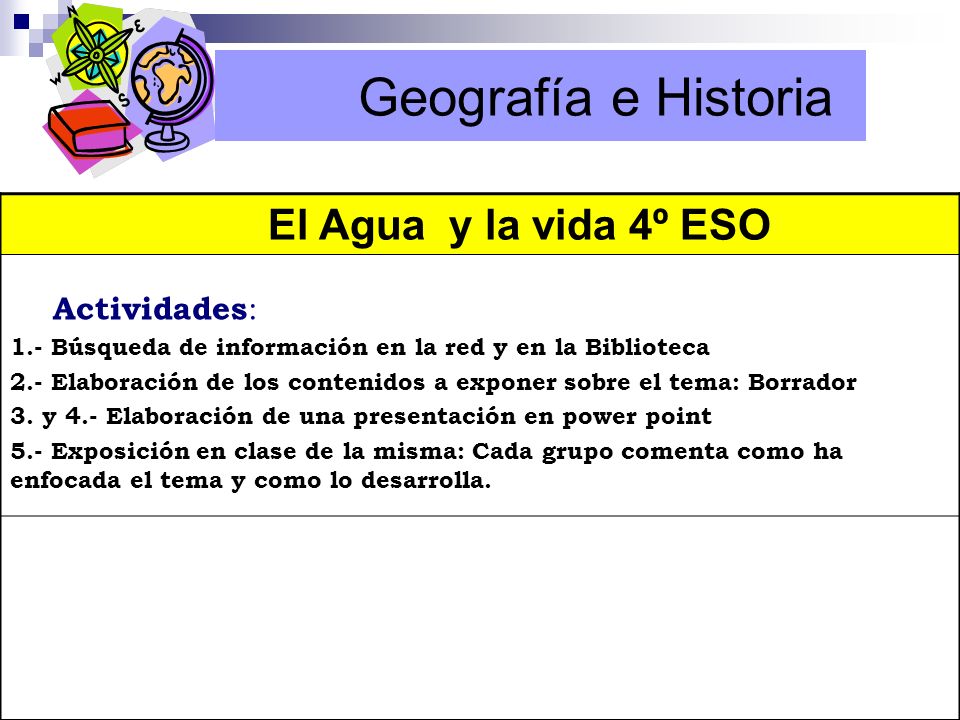 Geografía e Historia El Agua y la vida 4º ESO Actividades: