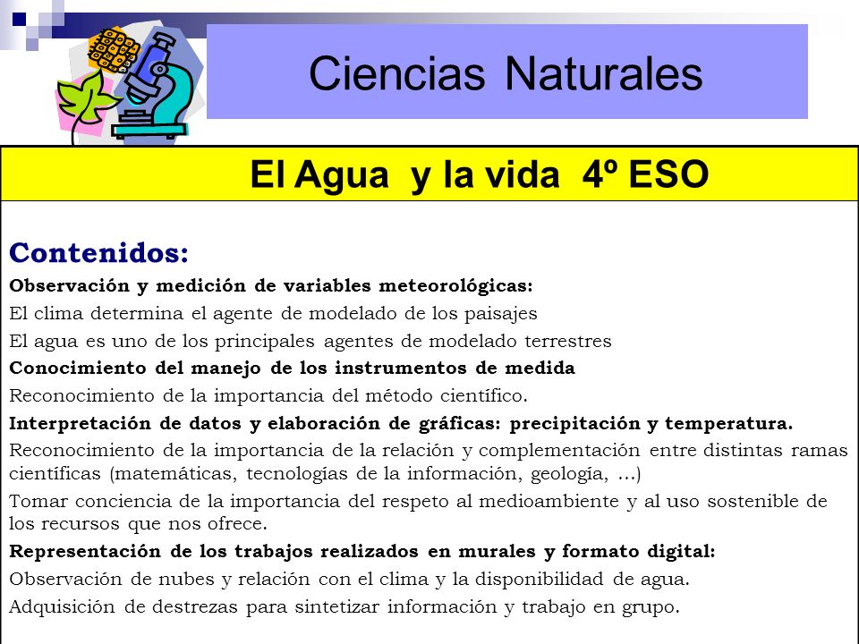 Ciencias Naturales Ciencias Naturales El Agua y la vida 4º ESO