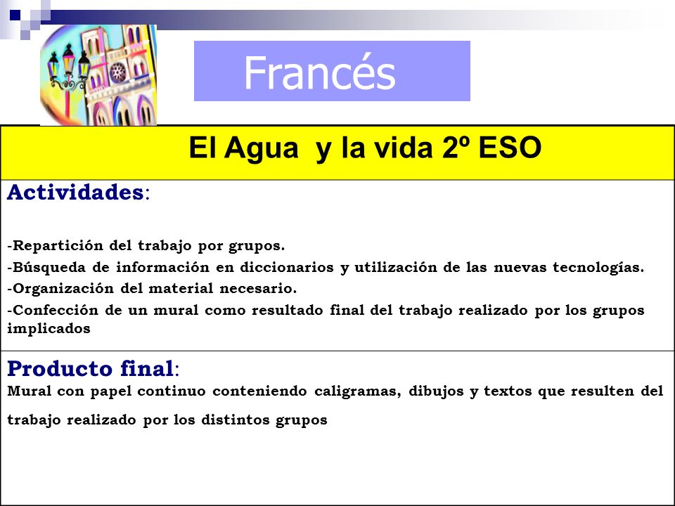 Francés El Agua y la vida 2º ESO Actividades: Producto final: