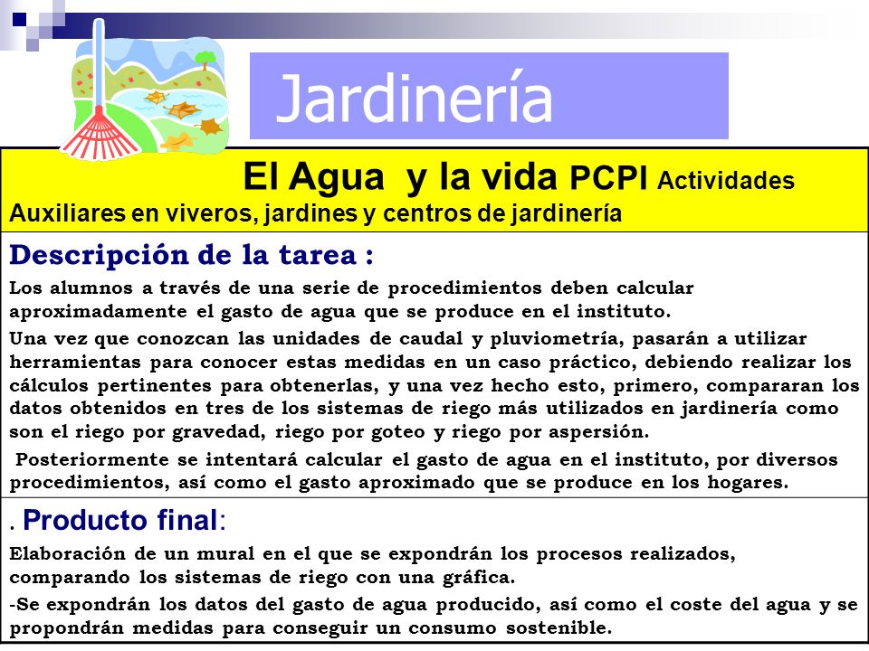 Jardinería El Agua y la vida PCPI Actividades Auxiliares en viveros, jardines y centros de jardinería.