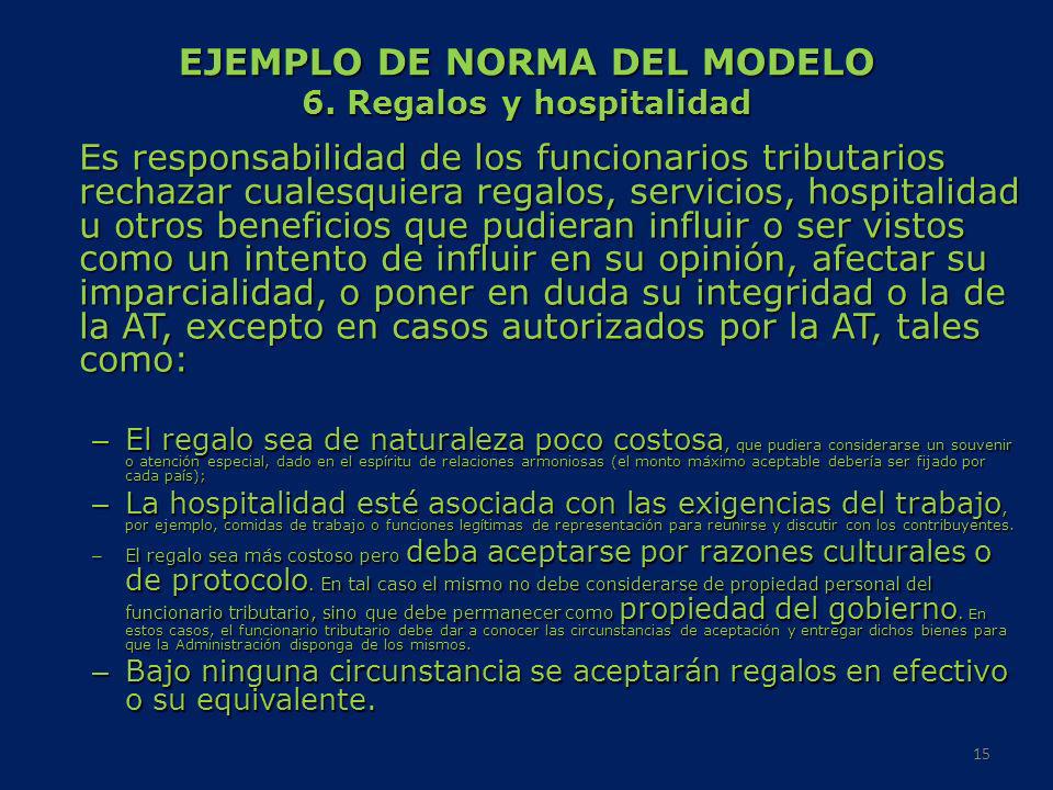 EJEMPLO DE NORMA DEL MODELO 6. Regalos y hospitalidad