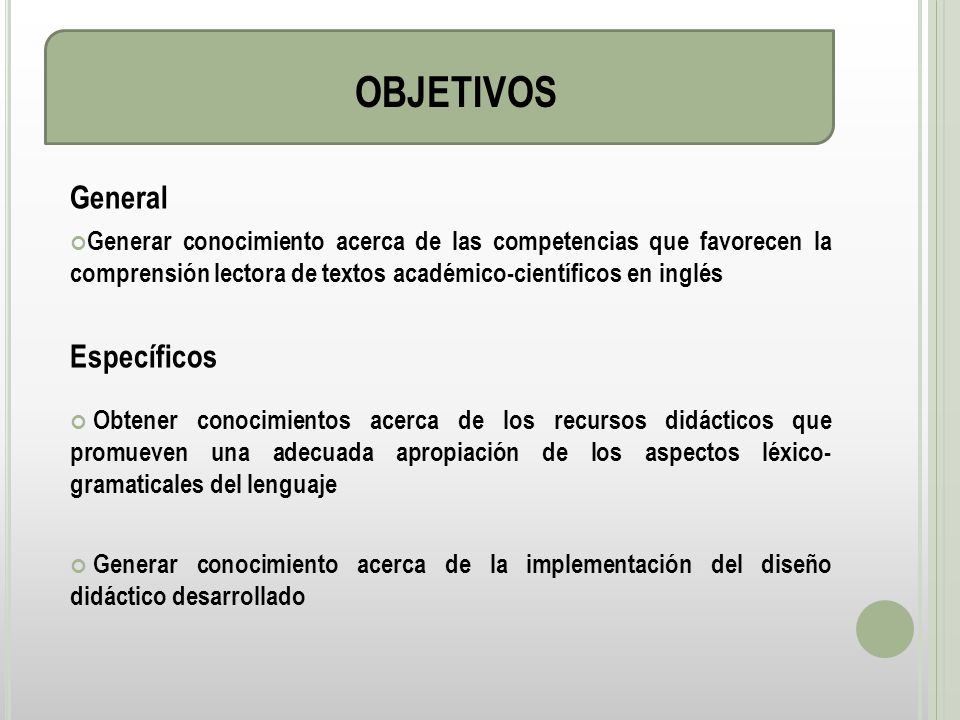 OBJETIVOS General Específicos
