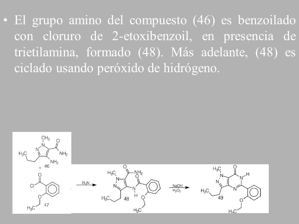 El grupo amino del compuesto (46) es benzoilado con cloruro de 2-etoxibenzoil, en presencia de trietilamina, formado (48).