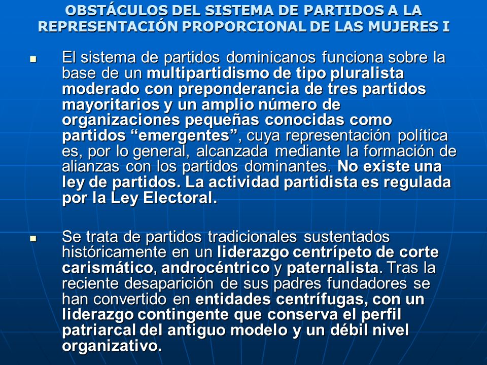 OBSTÁCULOS DEL SISTEMA DE PARTIDOS A LA REPRESENTACIÓN PROPORCIONAL DE LAS MUJERES I