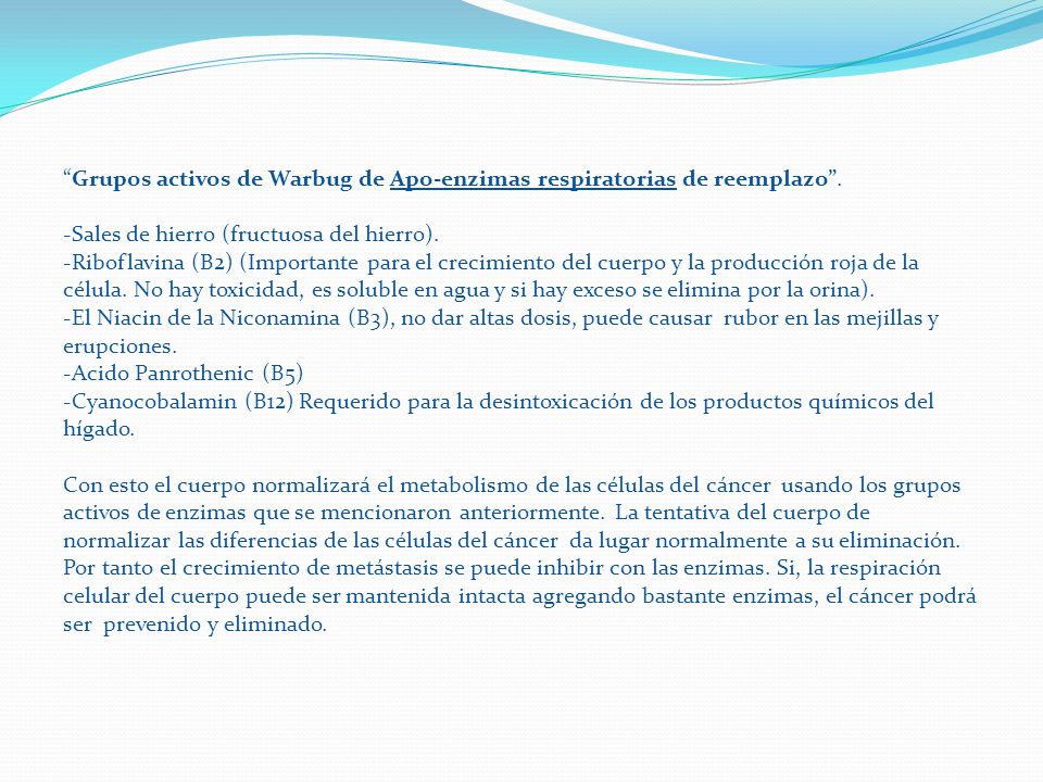 Grupos activos de Warbug de Apo-enzimas respiratorias de reemplazo .