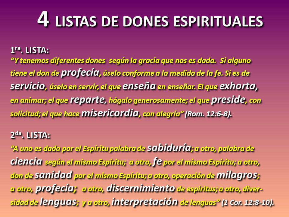 4 LISTAS DE DONES ESPIRITUALES