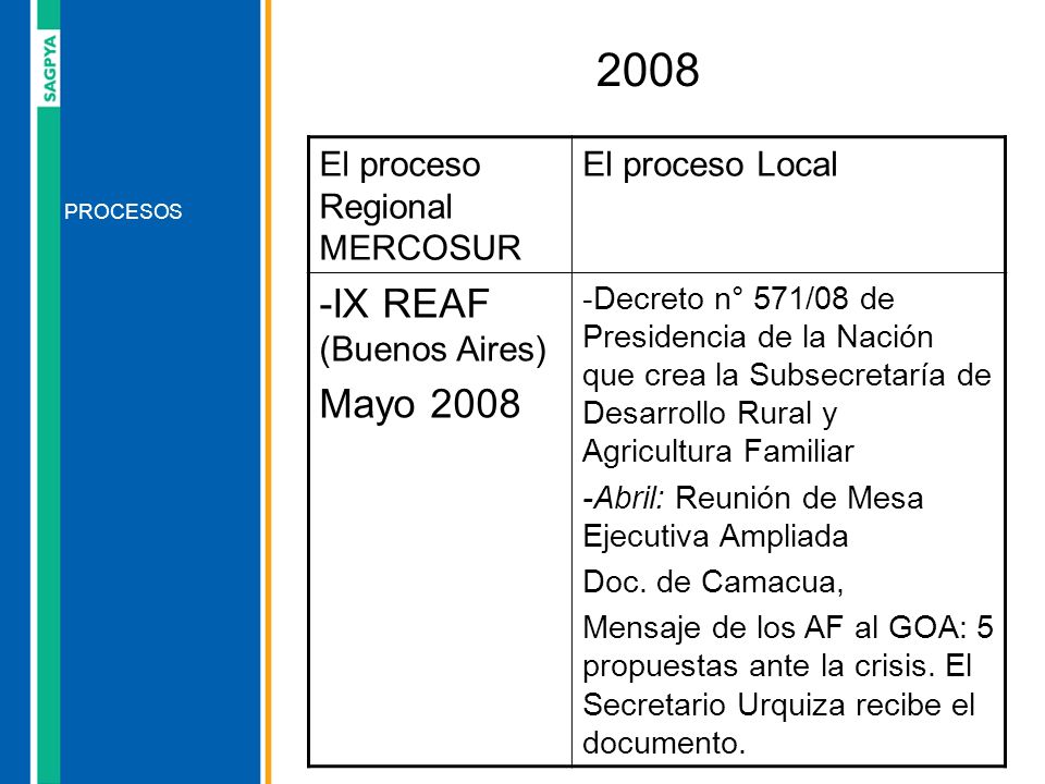 2008 -IX REAF (Buenos Aires) Mayo 2008 El proceso Regional MERCOSUR