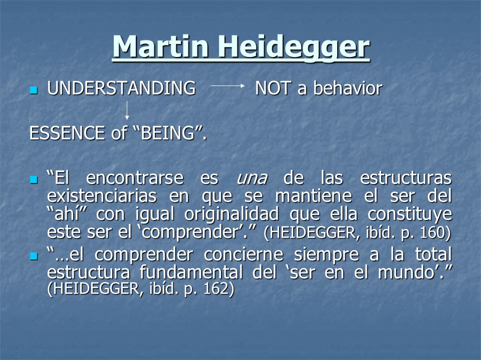 Martin Heidegger UNDERSTANDING NOT a behavior ESSENCE of BEING .