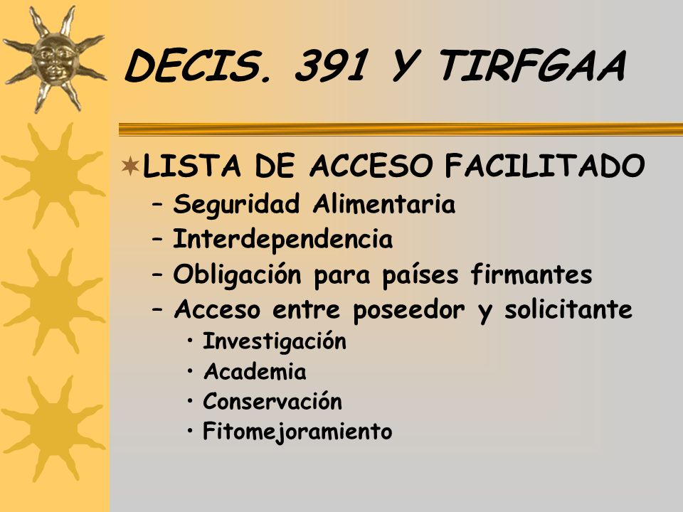 DECIS. 391 Y TIRFGAA LISTA DE ACCESO FACILITADO Seguridad Alimentaria
